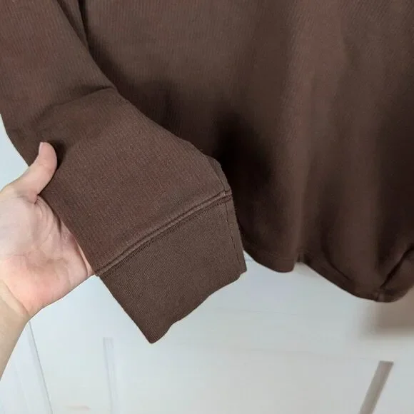 Madewell | Brown Ribbed Quarter Zip Sweatshirt Size Medium - Picture 3 of 7